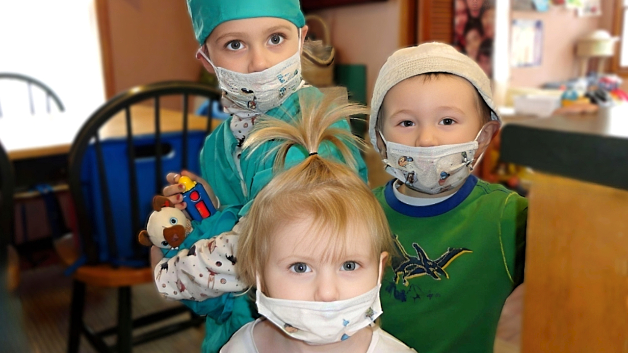 Child Care Health Three Children Dressed as Doctors