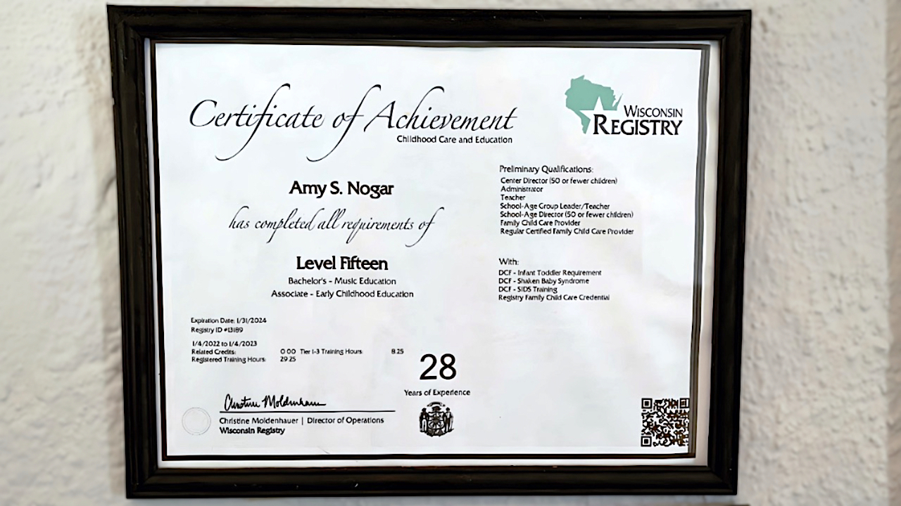 Child Care Credentials - Amy's WI Registry Certificate