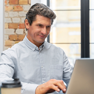 Copyright Information - Man working on computer